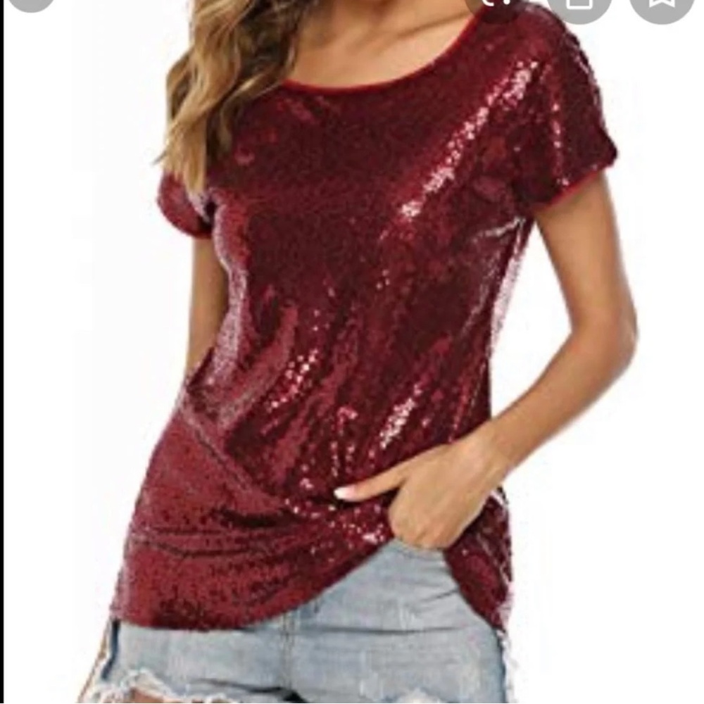 3/$25 Lecceca Ruby Red Sequined Top